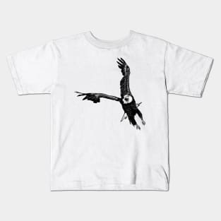 Flying Eagle - bald eagle black & white Kids T-Shirt